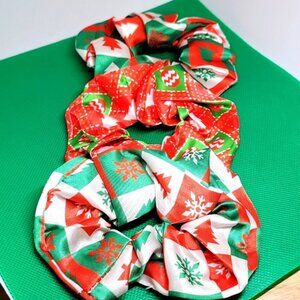 Christmas Hair Scrunchies Colorful Patterns 3 Elastic Red Green One Size